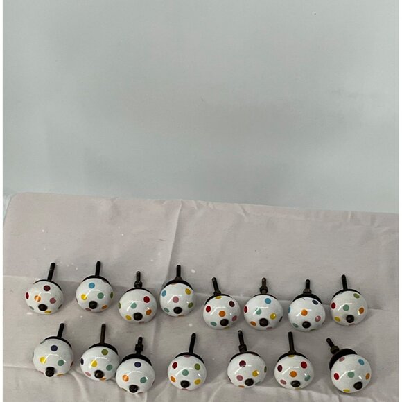 Set Of 16 Multicolor Polka Dot Ceramic Drawer Knobs - Picture 2 of 6